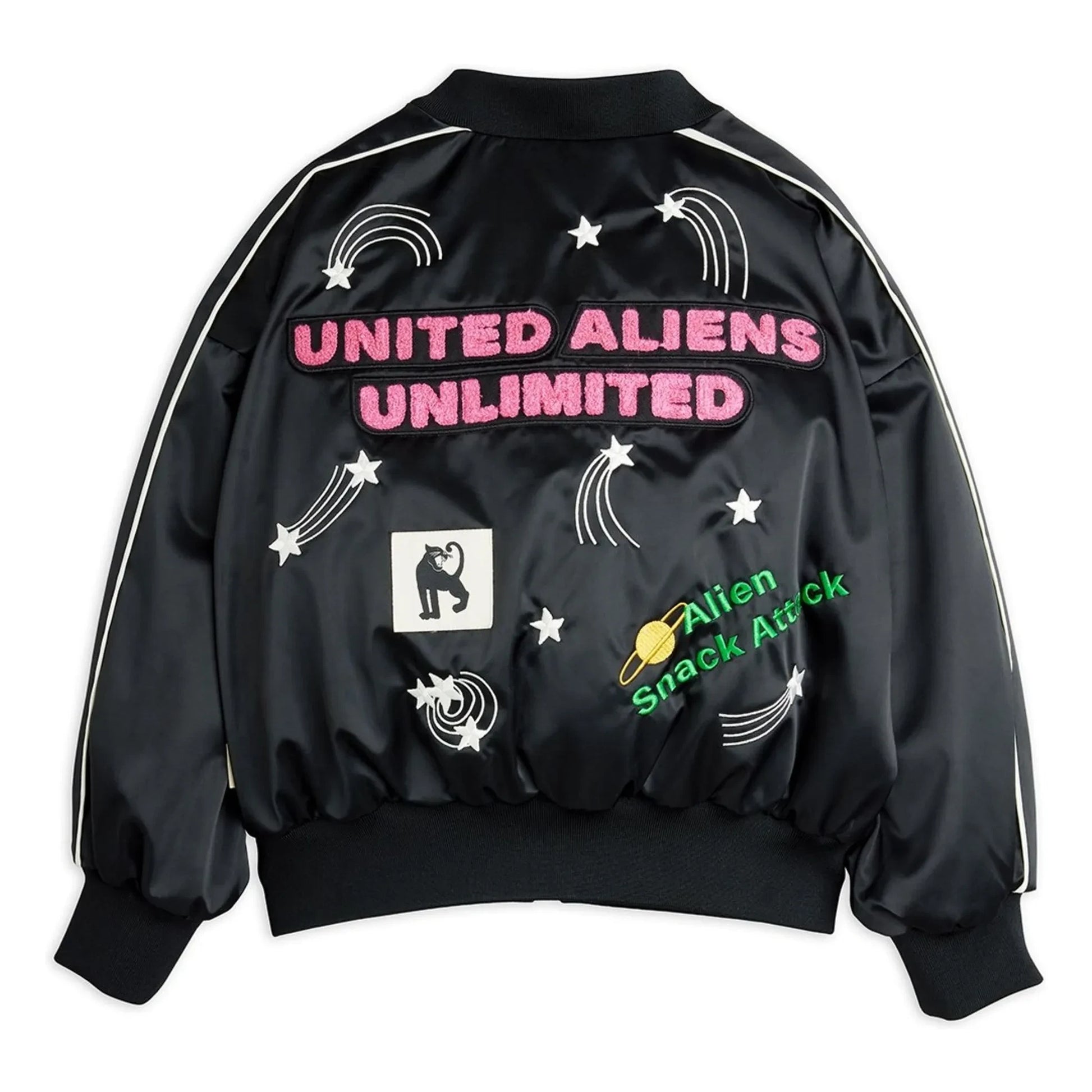 Mini Rodini - Alien Satin Recycled Fiber Baseball Jacket | Black