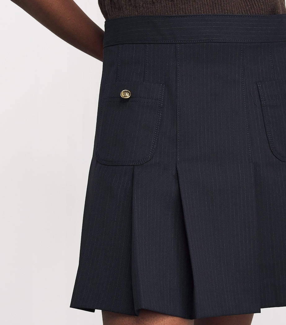 Blue Wool-Blend Pleated Mini Skirt