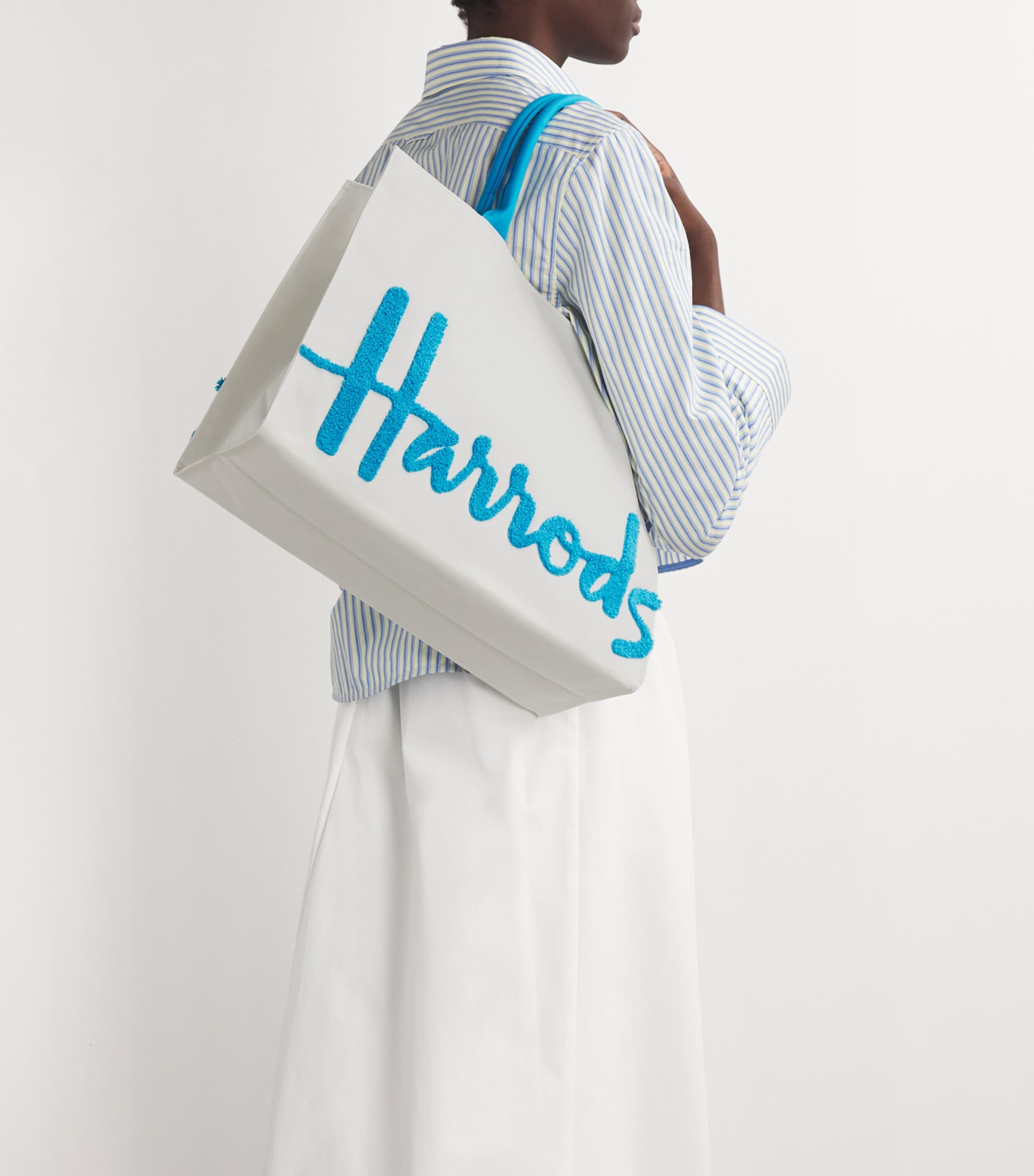 Harrods Blue Large Cotton Logo Tote Bag