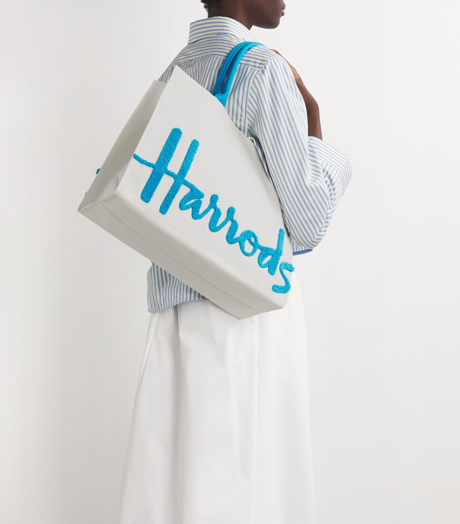 Harrods Blue Large Cotton Logo Tote Bag