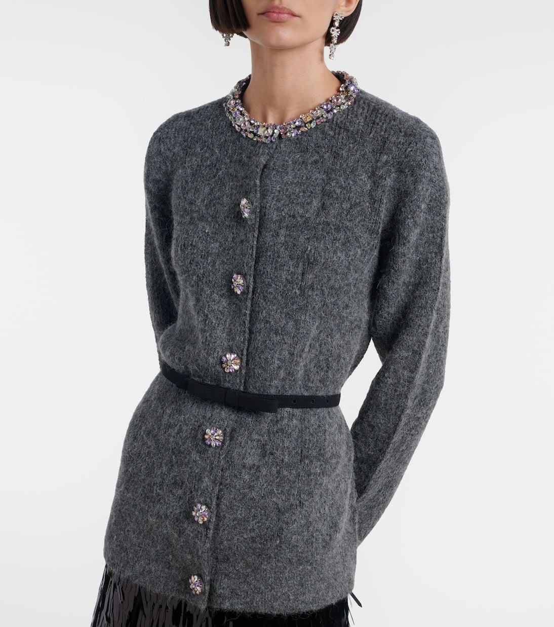 Self-Portrait - Belted embellished cardigan