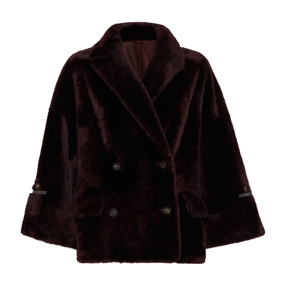 Brunello Cucinelli Red Shearling Reversible Overcoat