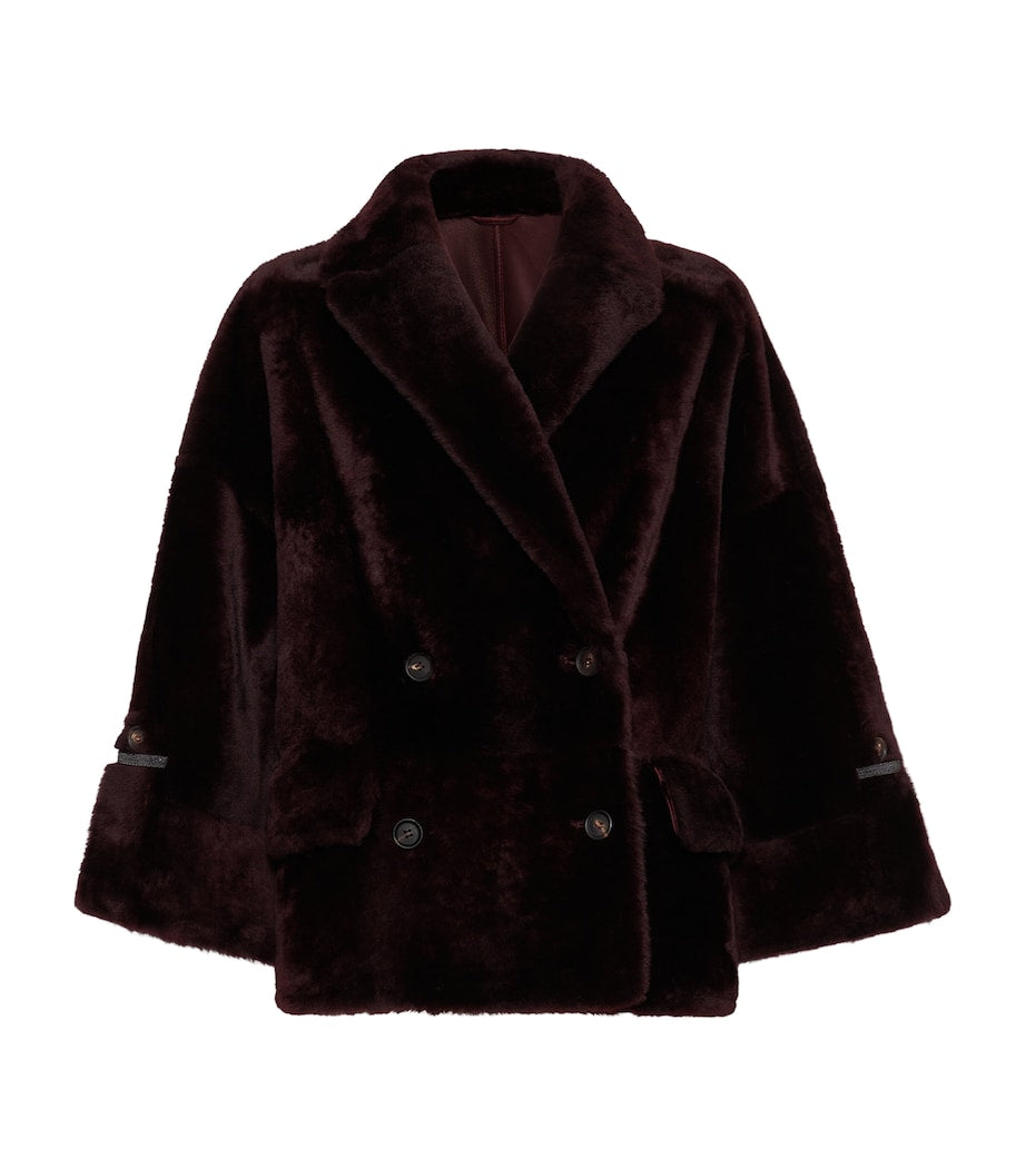 Brunello Cucinelli Red Shearling Reversible Overcoat