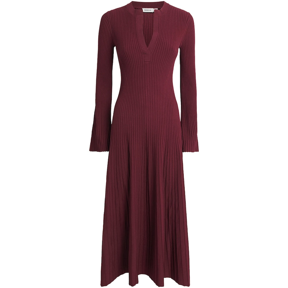 Simkhai Red Ribbed Genna Midi Dress