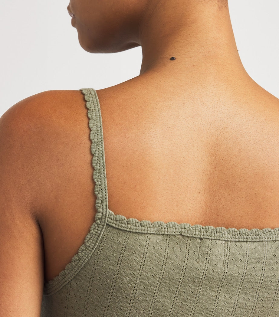 LESET Green Cotton Pointelle Tank Top