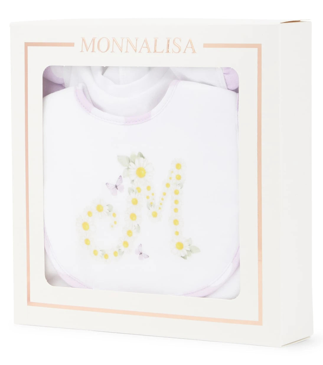 Monnalisa - Baby onesie, bib, and bucket hat set