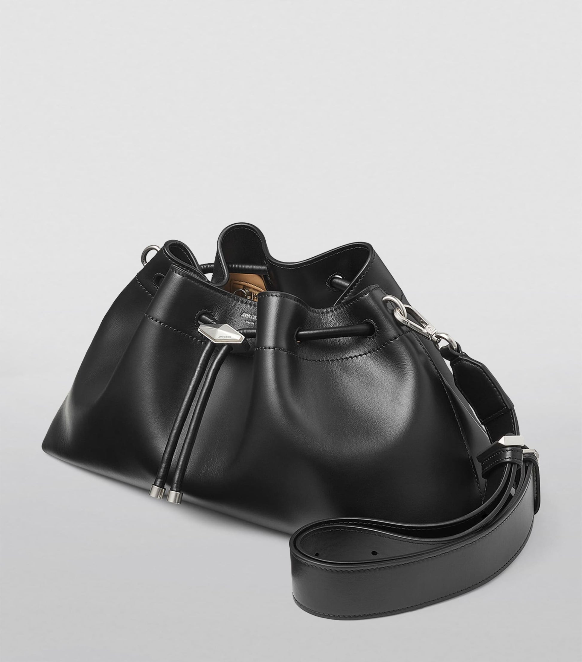 Jimmy Choo Black Medium Leather Cinch Bucket Bag