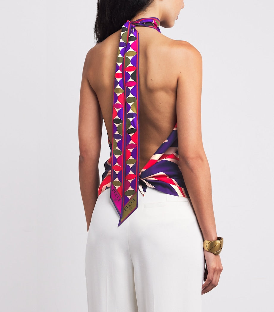 PUCCI Multi Silk Labirinto Print Halterneck Top