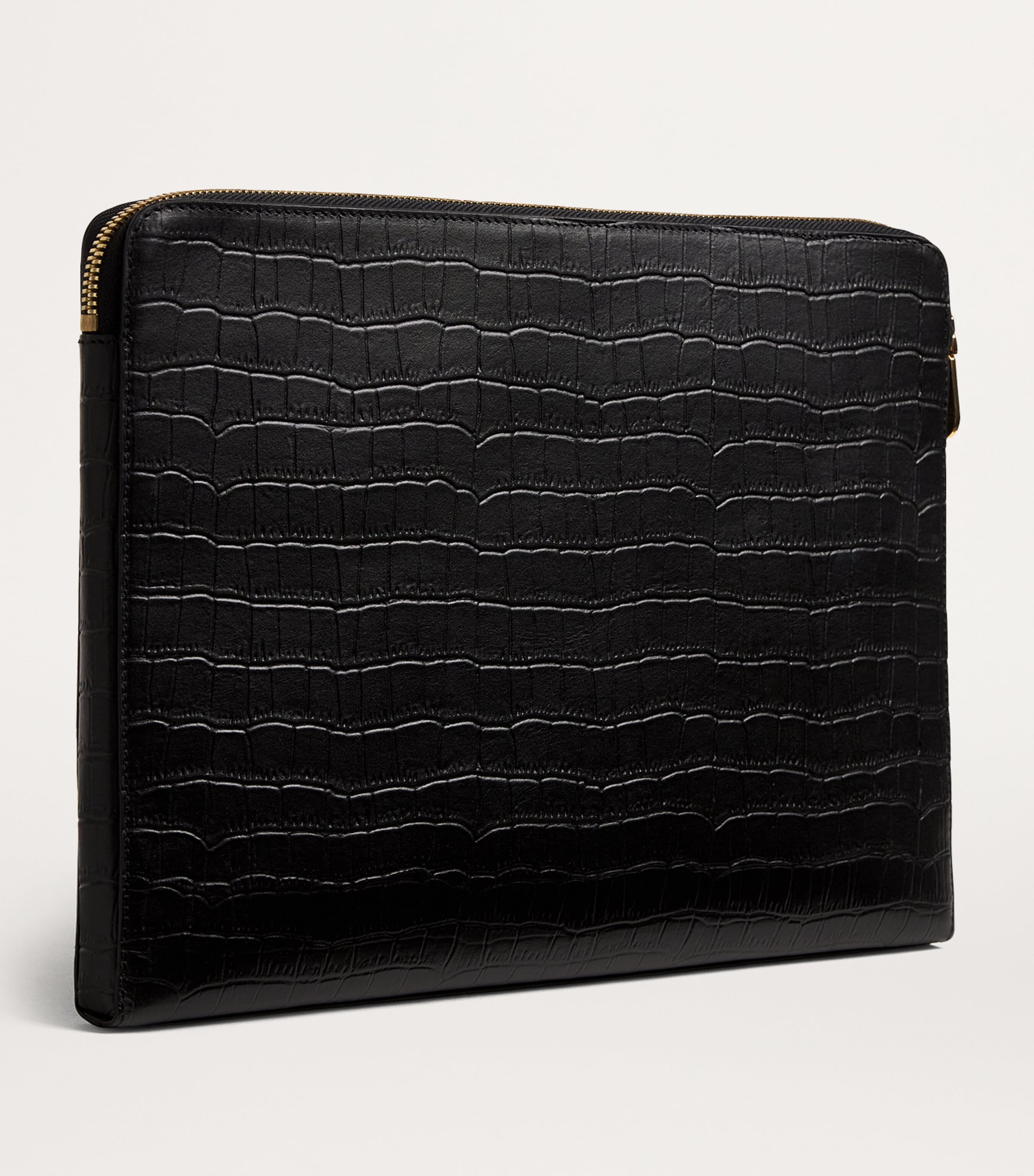 Harrods Black Large Croc-Embossed Leather Pouch