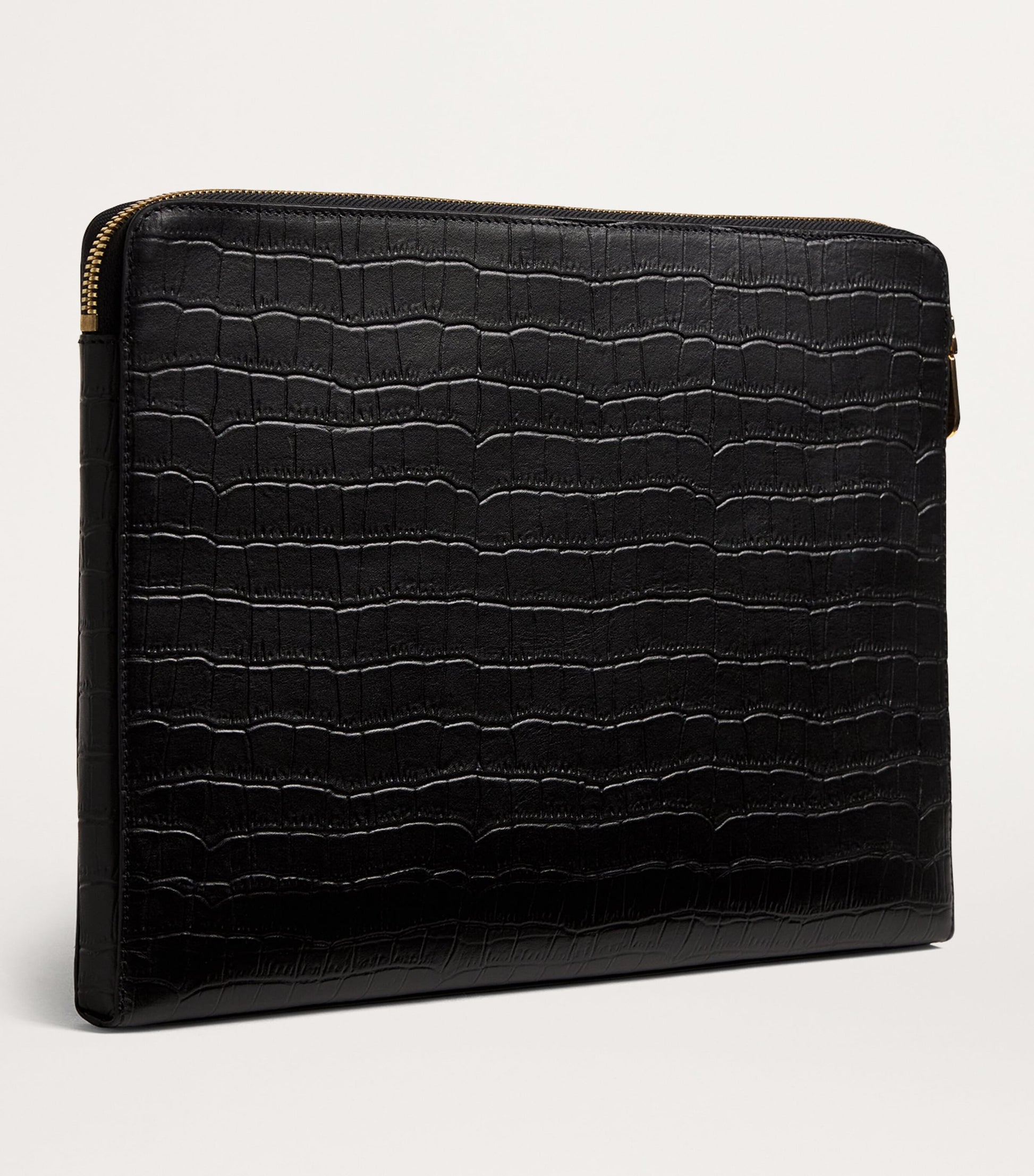 Harrods Black Large Croc-Embossed Leather Pouch