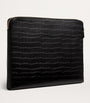 Black Large Croc-Embossed Leather Pouch