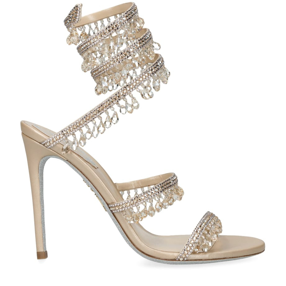 René Caovilla Beige Embellished Chandelier Sandals 105