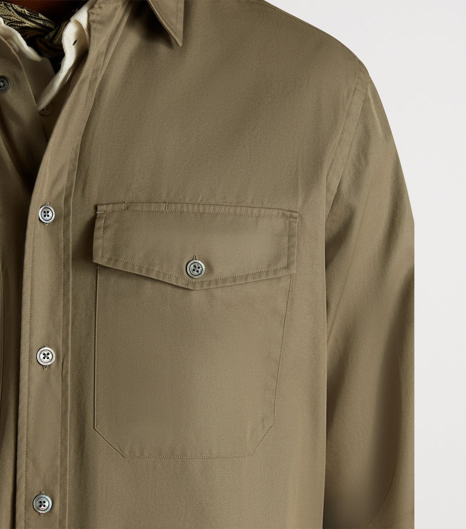 Green Cotton Gabardine Overshirt