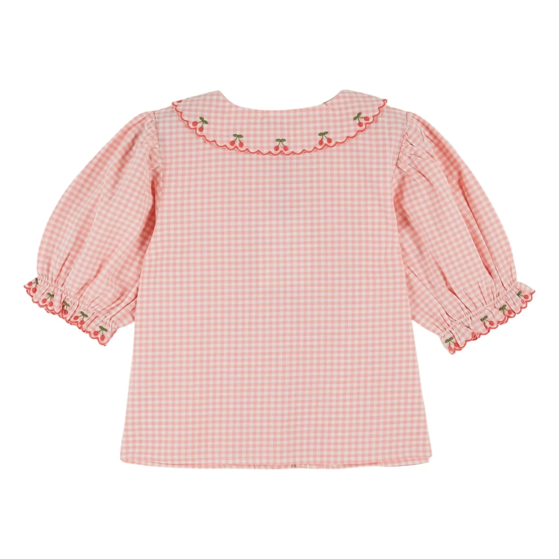 Emile et Ida - Gingham Embroidered Blouse Organic Cotton | Pink