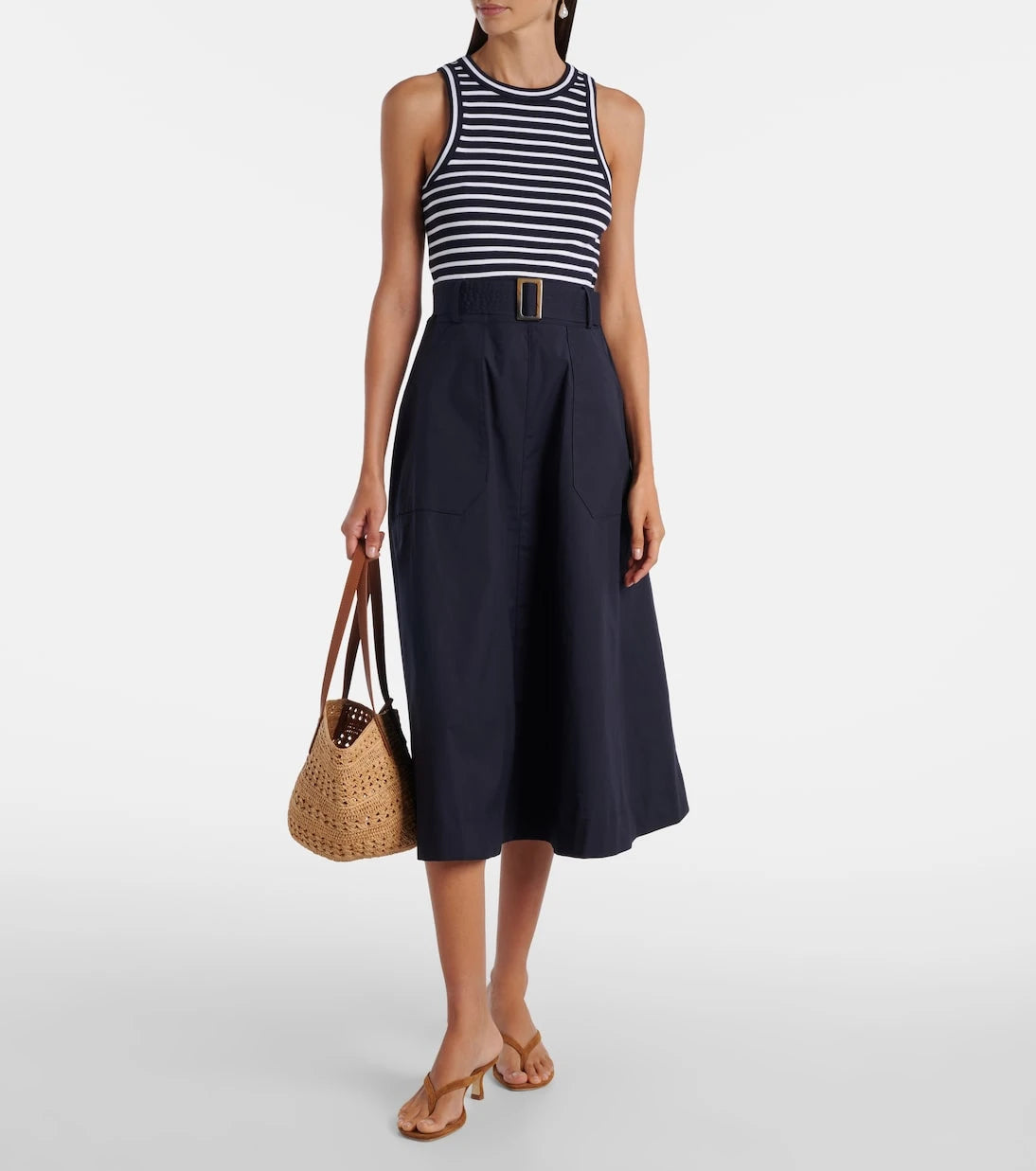 Veronica Beard - فستان ميدي بحزام من مزيج القطن
