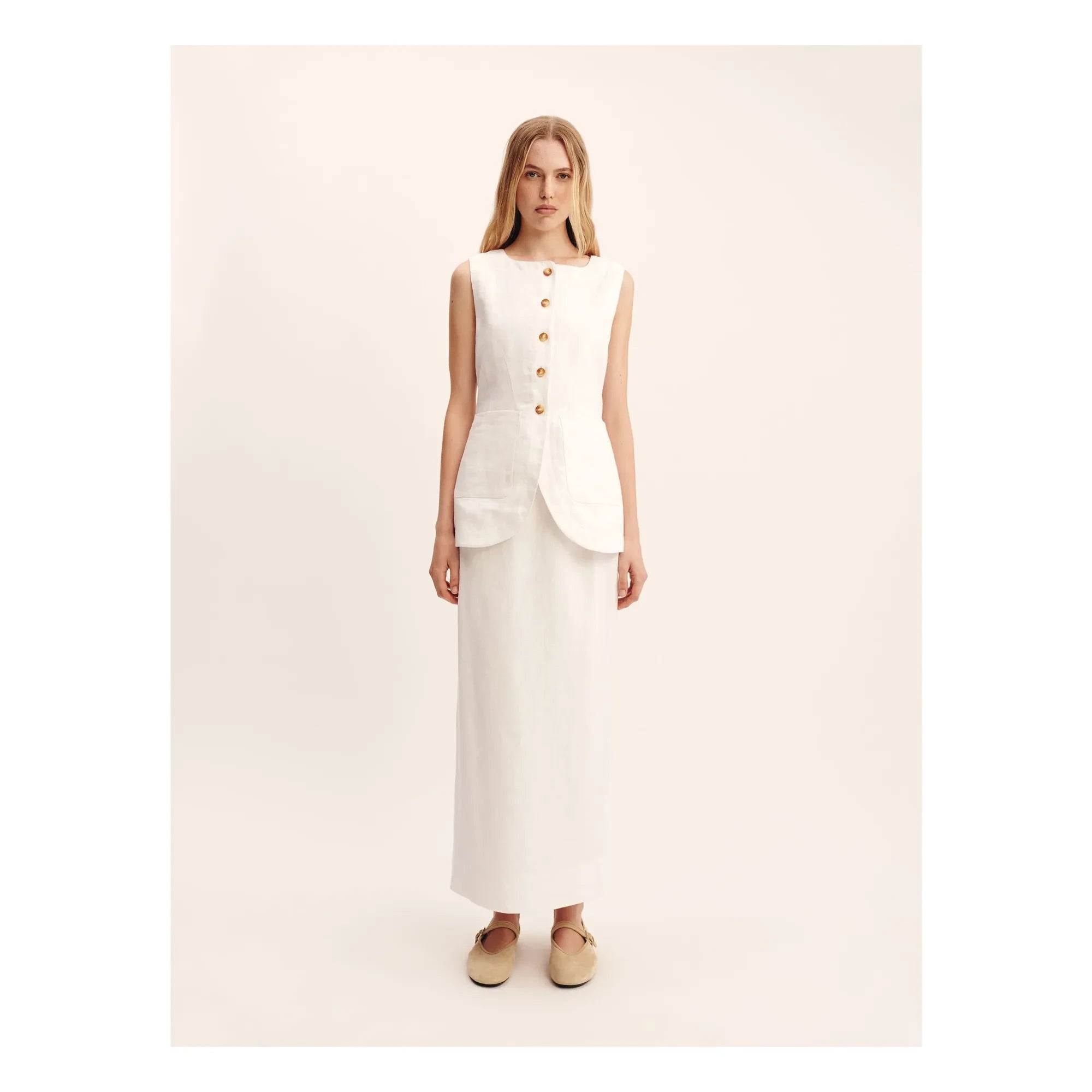 Posse - Emma Linen Sleeveless Jacket | Ivory