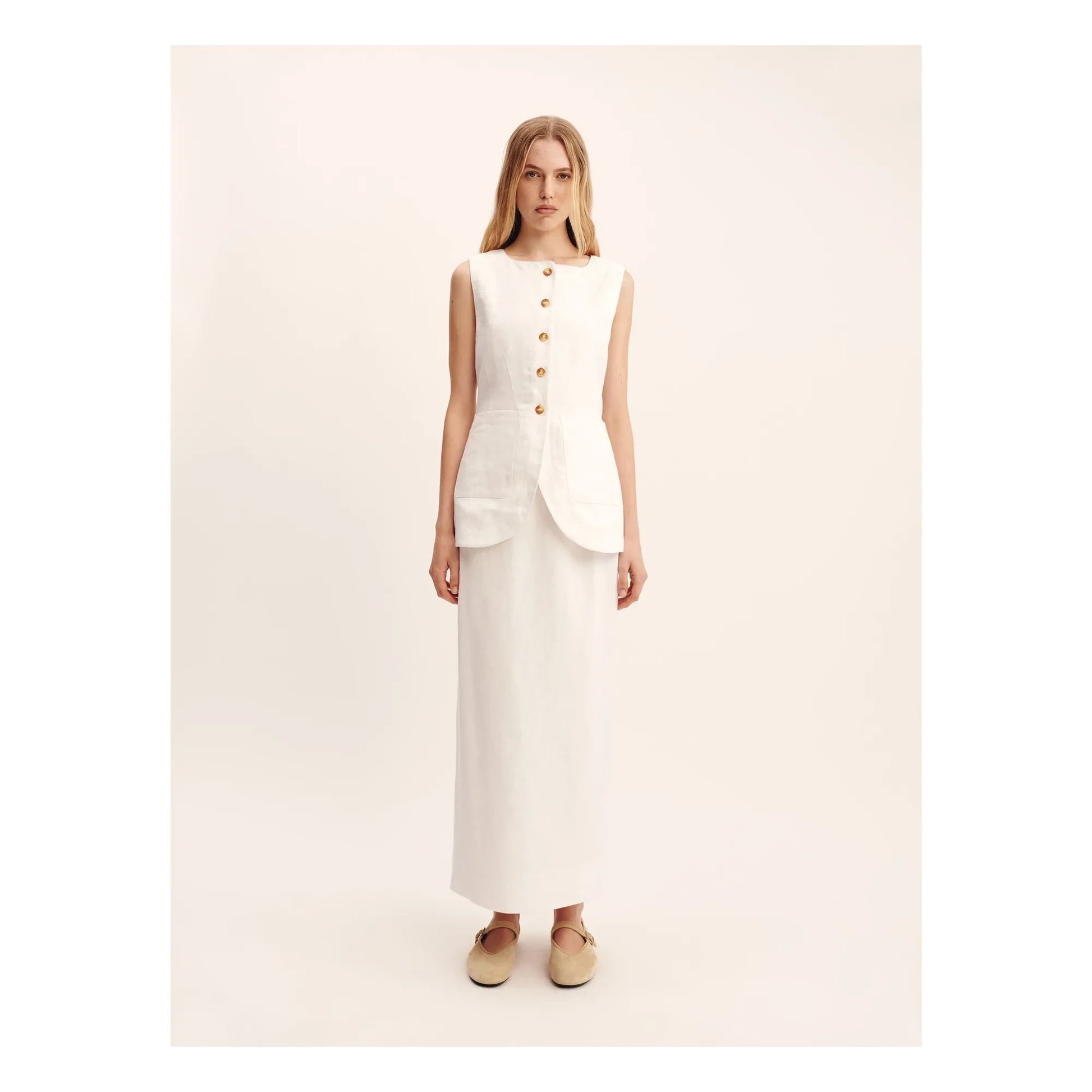 Posse - Emma Linen Sleeveless Jacket | Ivory