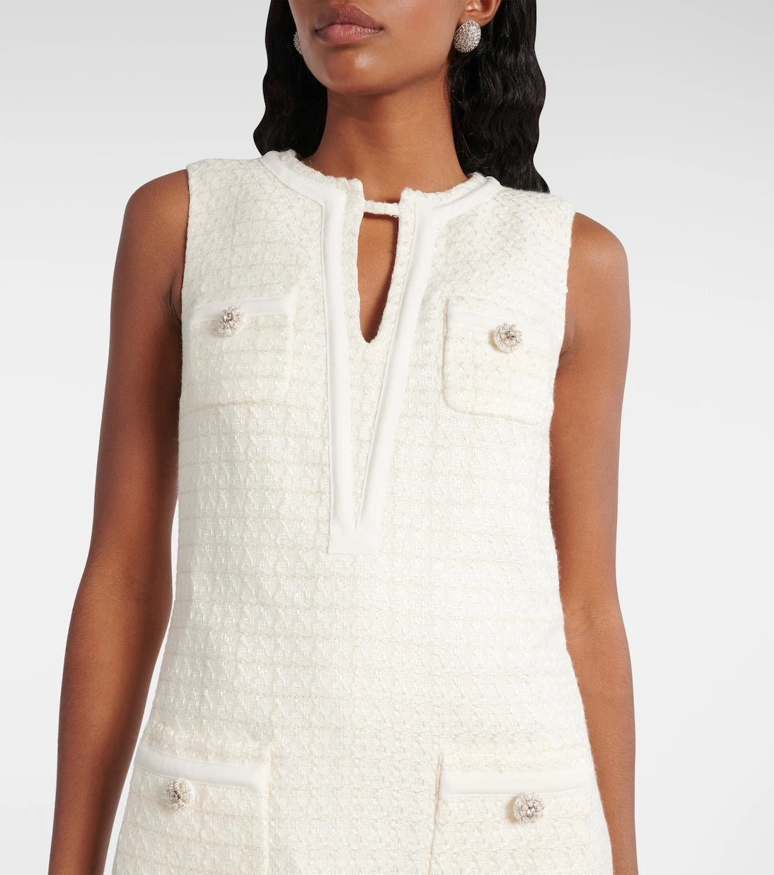 Self-Portrait - Bow-detail bouclé minidress
