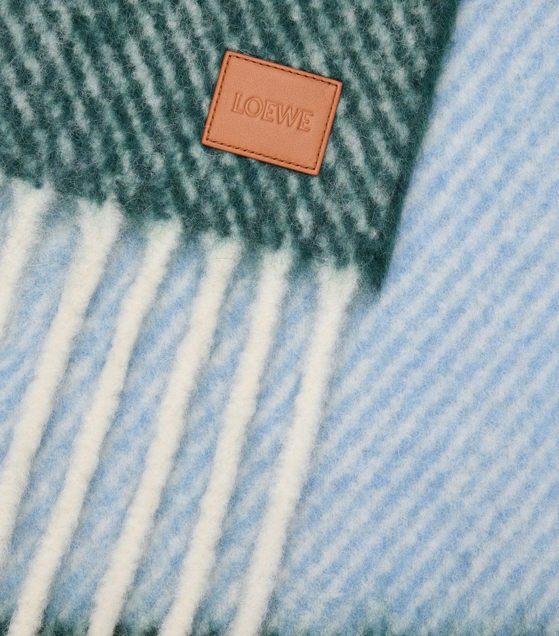 Blue Alpaca-Wool-Blend Jacquard Stripe Scarf