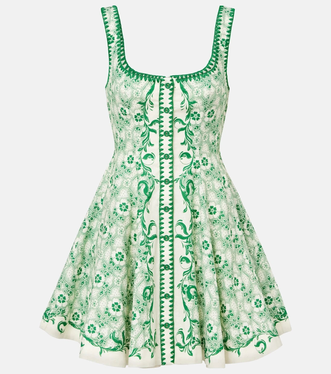 Alémais - Olive printed linen and cotton minidress