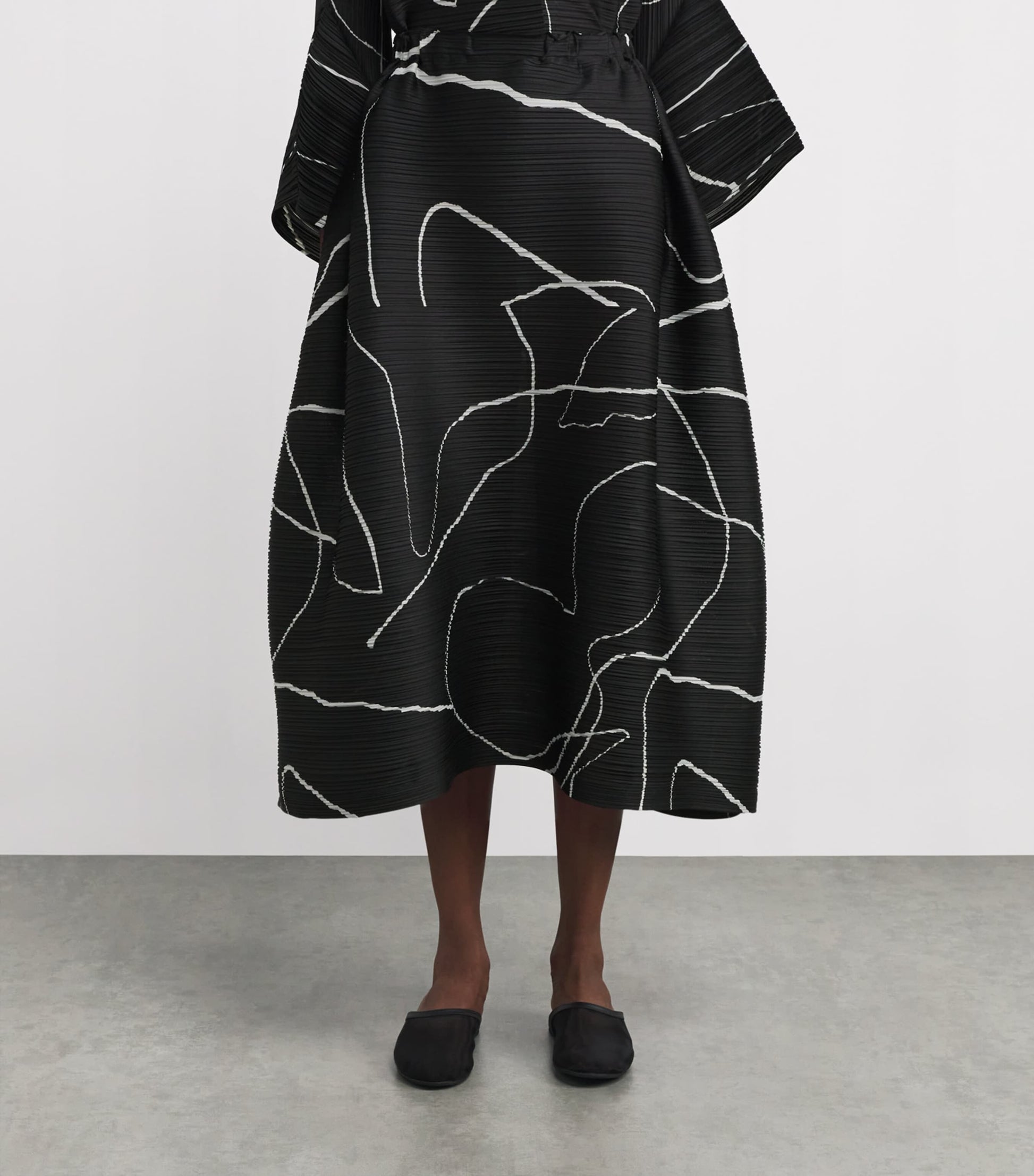 Printed Pause Midi Skirt BLACK