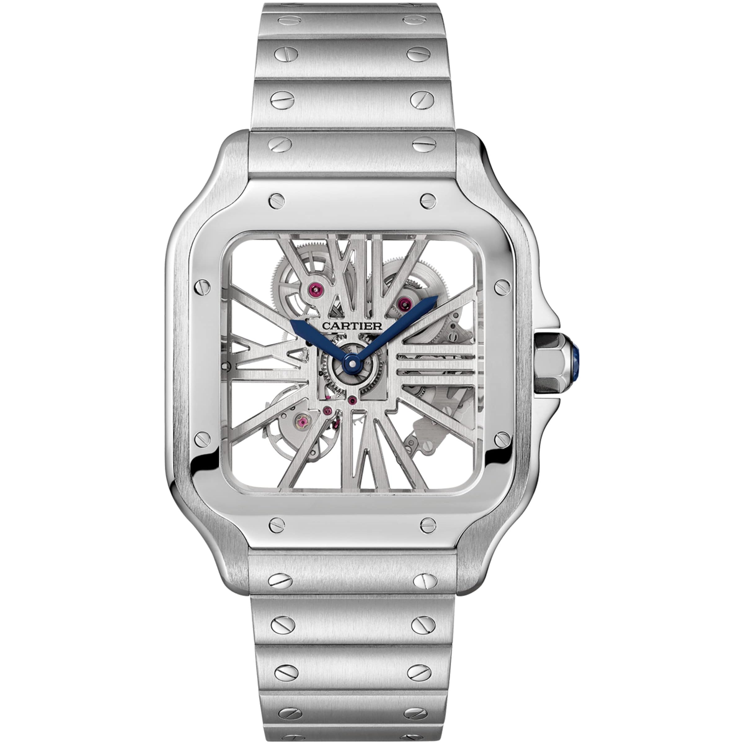 Large Steel Santos de Cartier Skeleton Watch 39.8mm