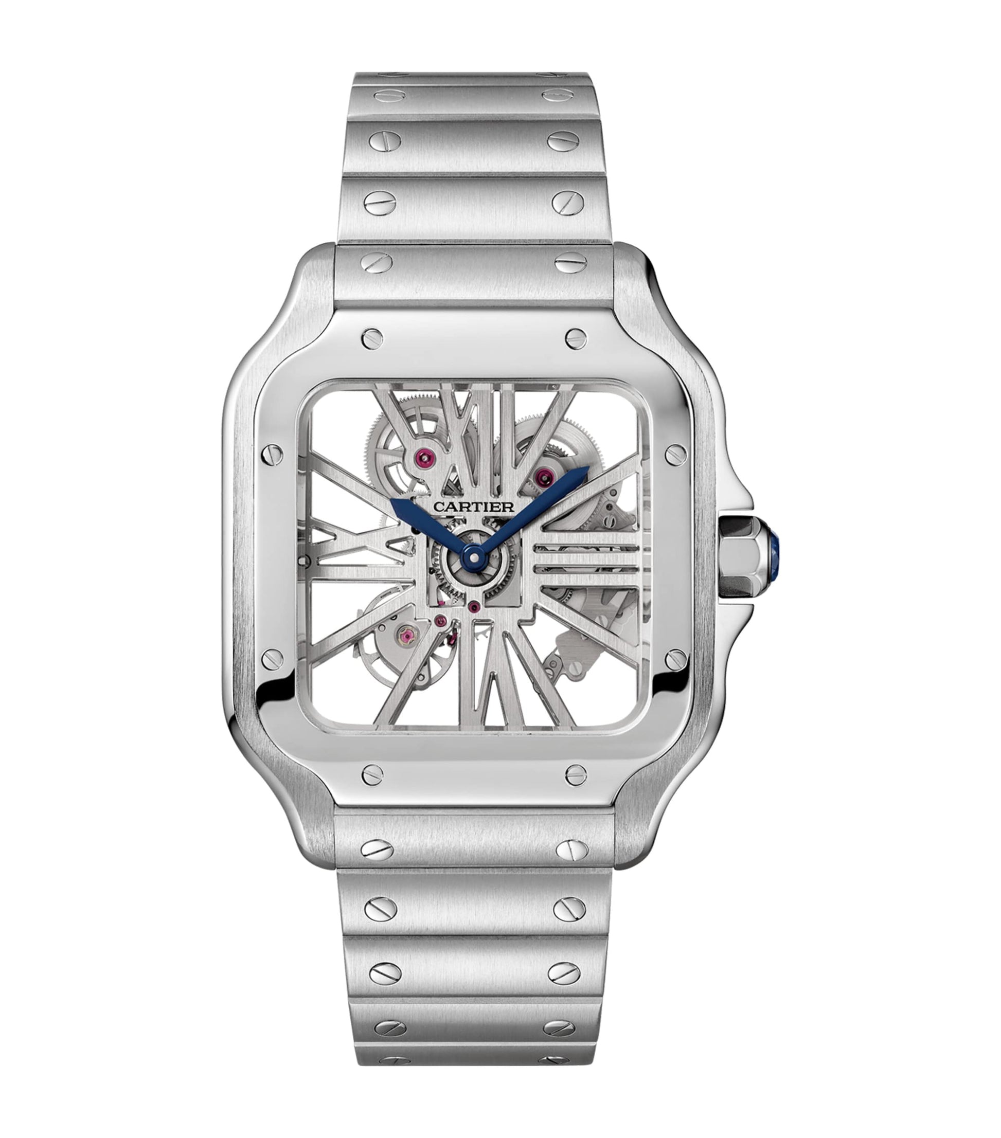 Large Steel Santos de Cartier Skeleton Watch 39.8mm