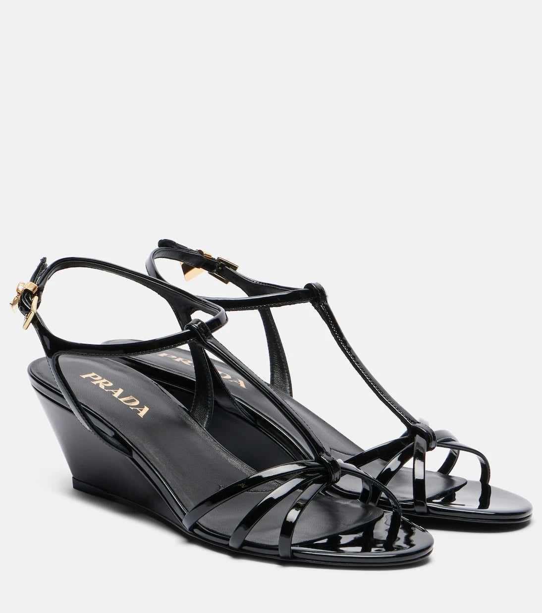 Prada - Patent leather wedge sandals