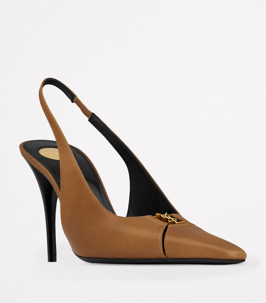 Saint Laurent Brown Leather Babylone Slingback Pumps 90