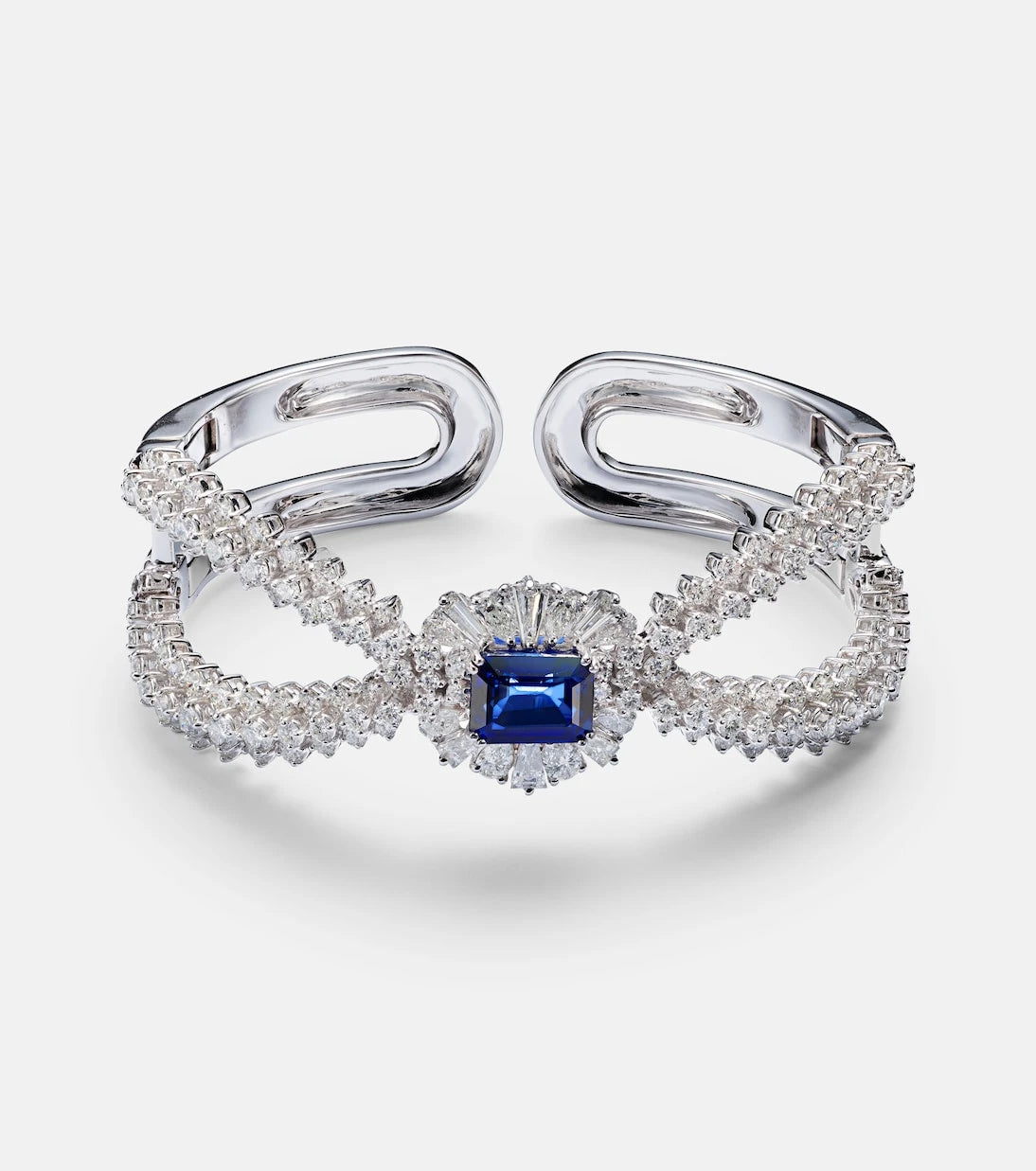 Yeprem - Reign Supreme 18kt white gold bangle with diamonds and sapphire