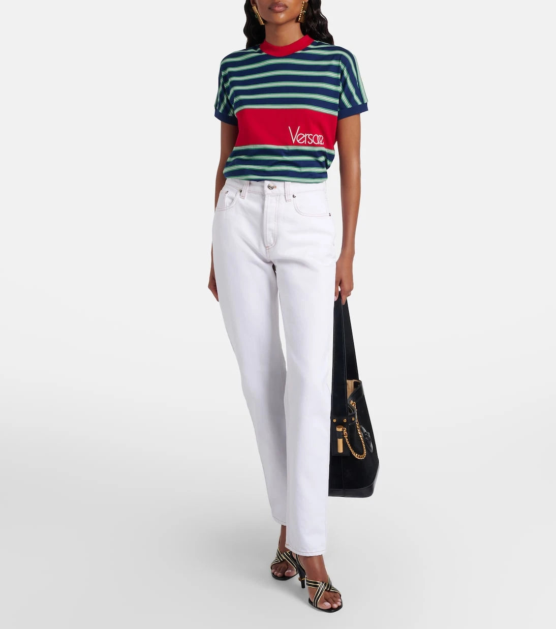 Versace - Logo embroidered striped cotton T-Shirt