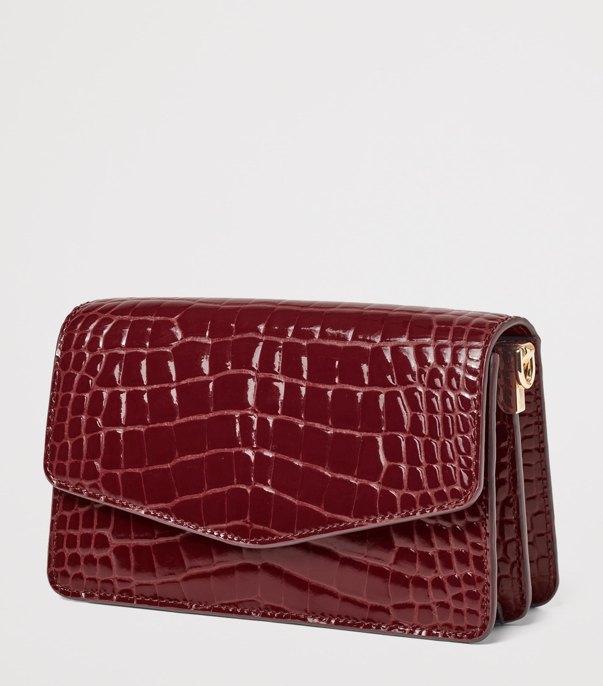 Aspinal Of London Burgundy Leather Croc-Embossed Eliza Clutch Bag