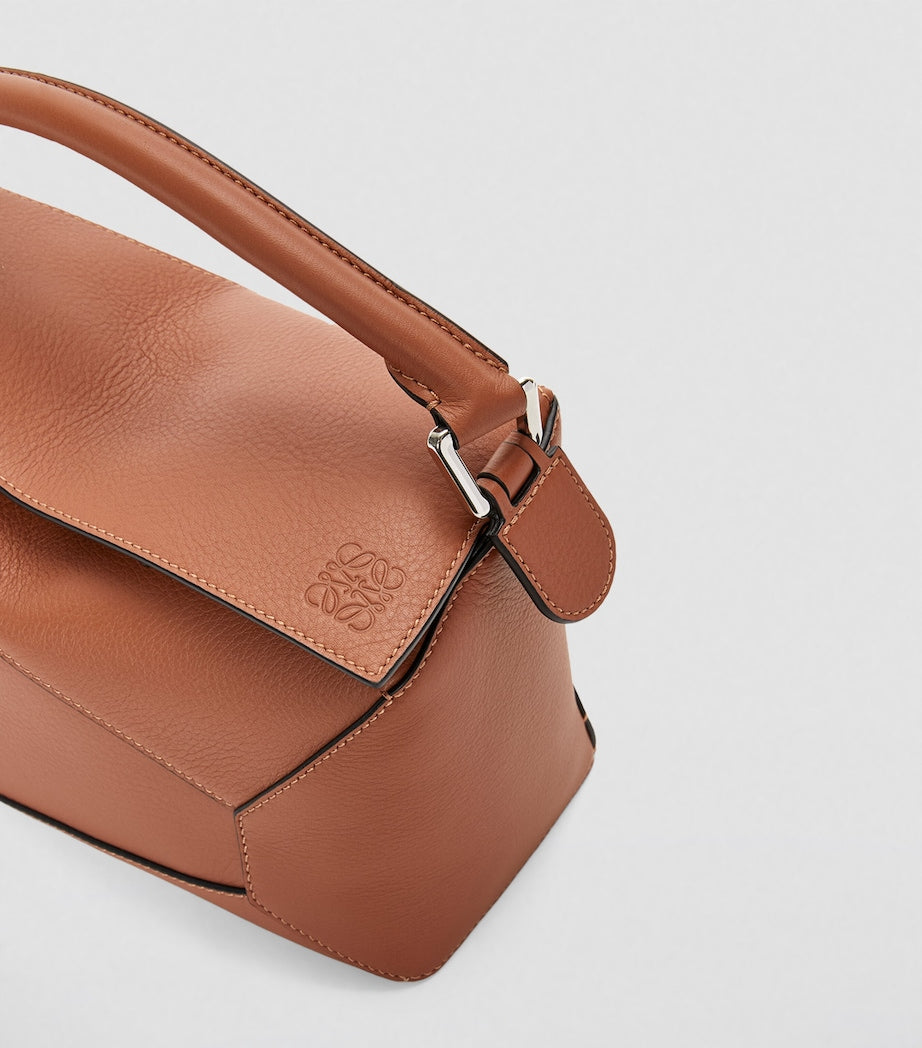 LOEWE Brown Small Leather Puzzle Edge Top-Handle Bag