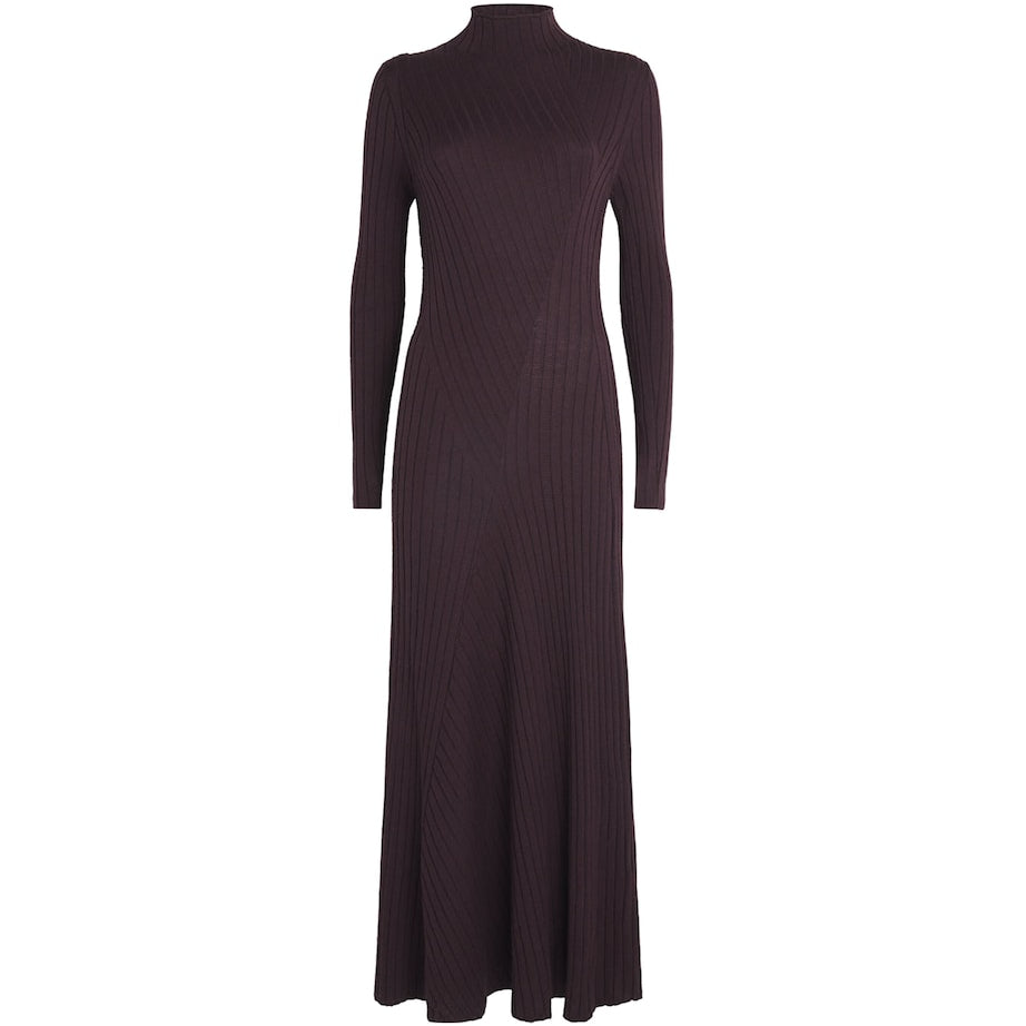 Eleventy Burgundy Wool-Silk Rib-Knit Maxi Dress