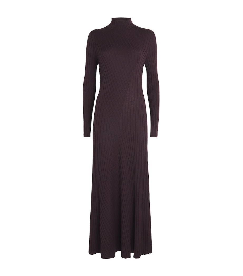 Eleventy Burgundy Wool-Silk Rib-Knit Maxi Dress