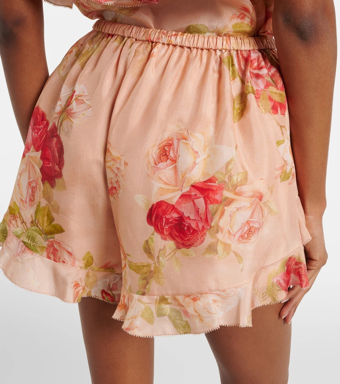 Zimmermann - Roselight floral ruffled silk shorts