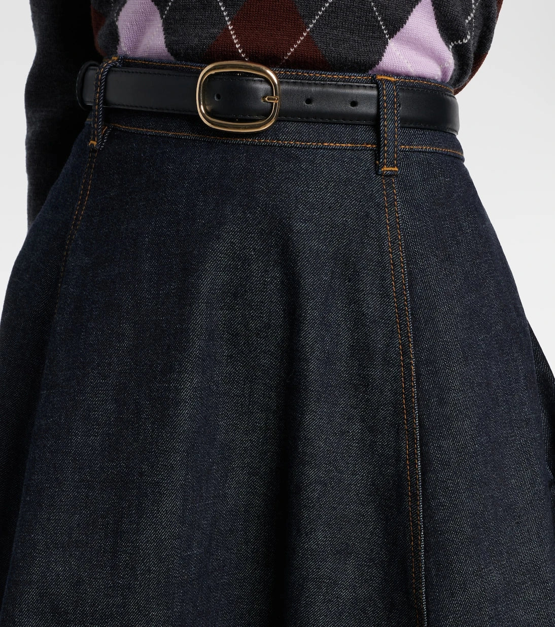 Self-Portrait - High-rise denim midi skirt