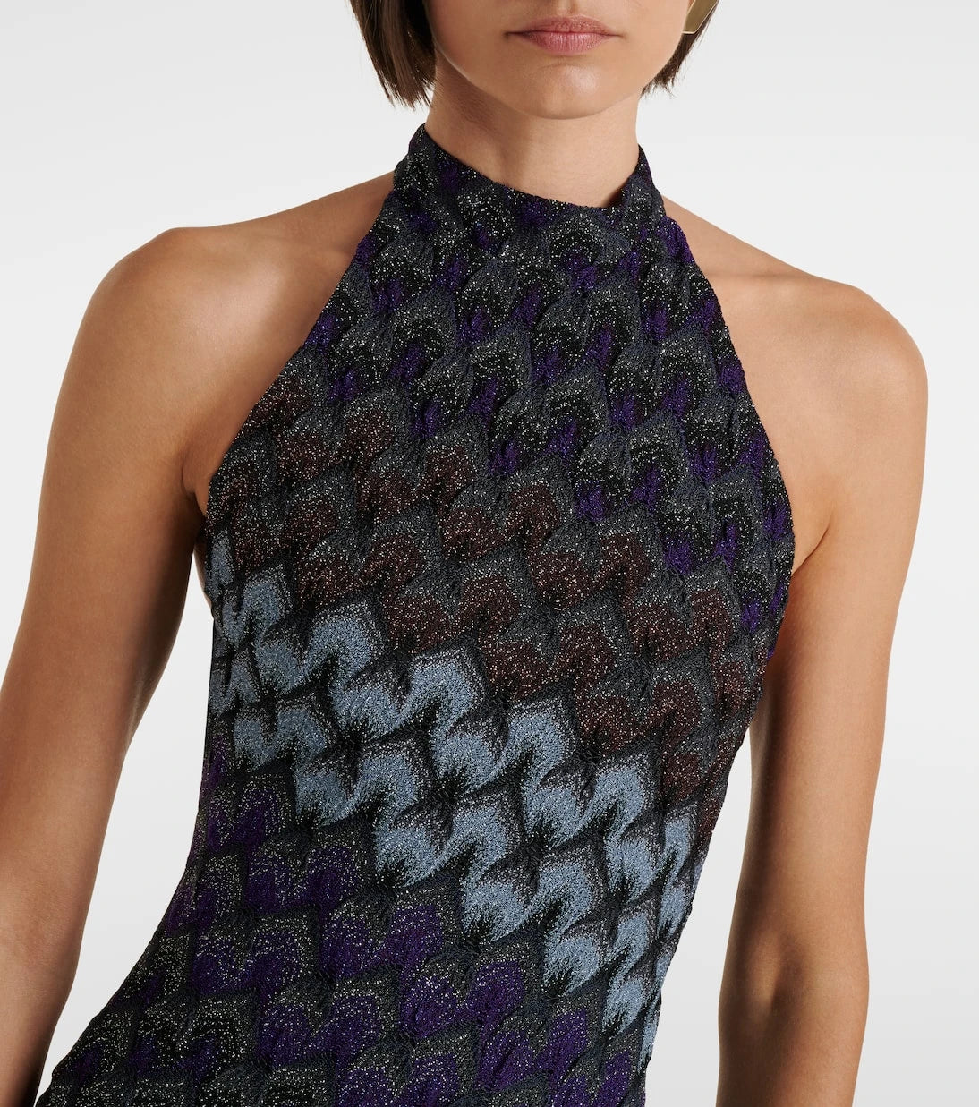 Missoni - Halterneck knitted lamé gown