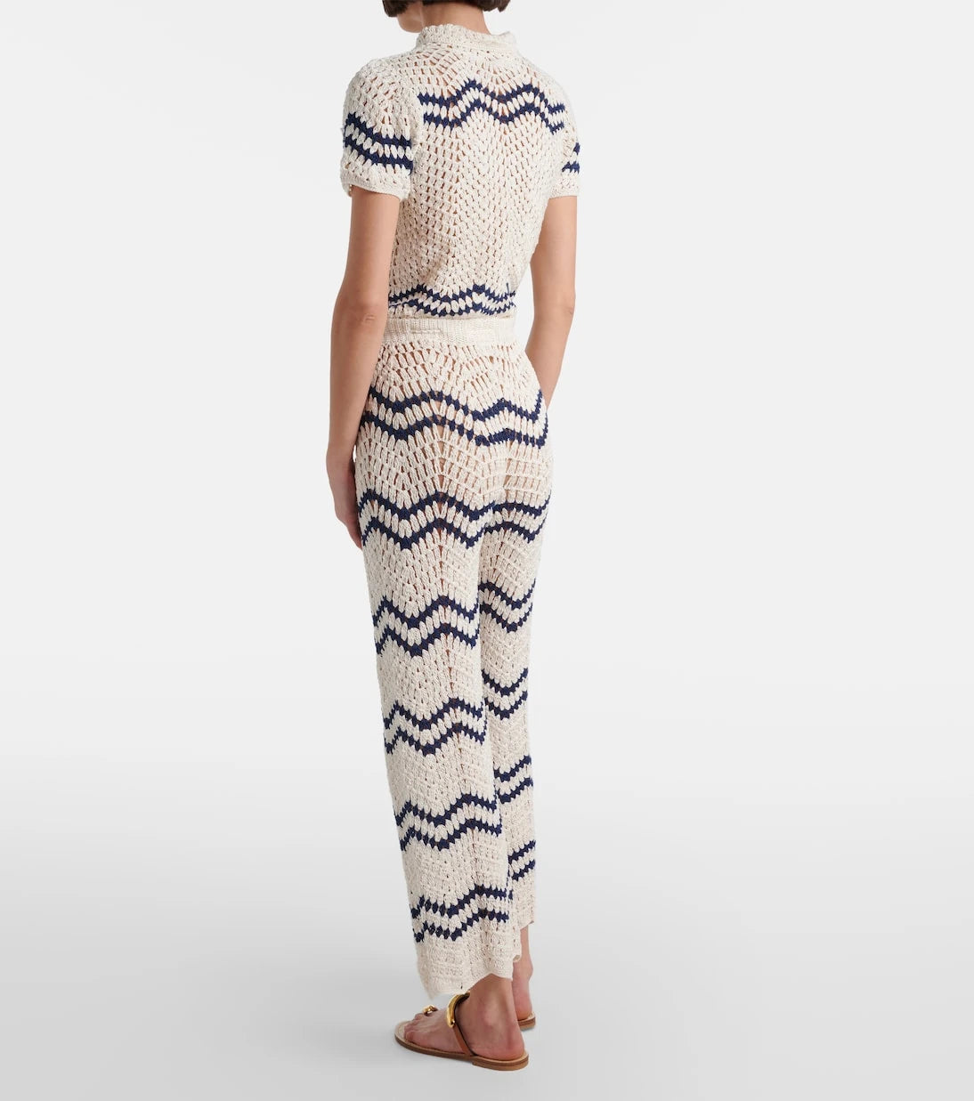 Anna Kosturova - Nautical crochet cotton wide-leg pants