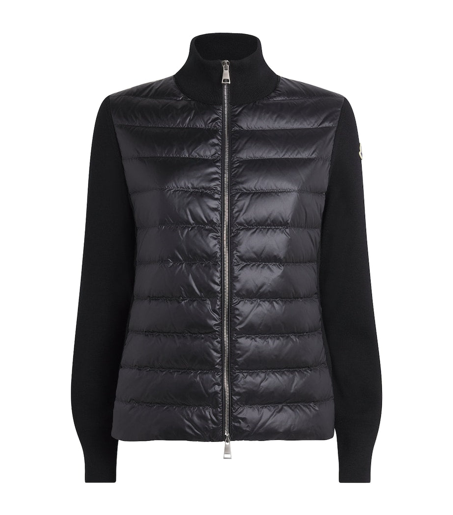 Moncler Black Knitted-Sleeve Quilted Cardigan