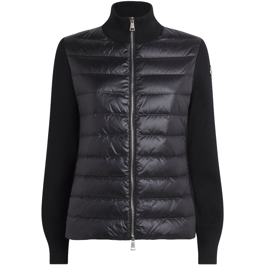 Moncler Black Knitted-Sleeve Quilted Cardigan