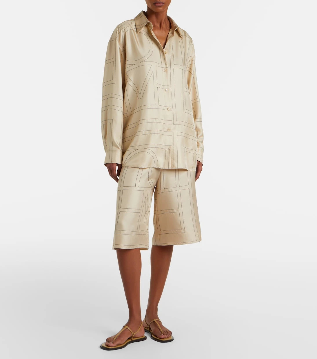 Toteme - Embroidered silk satin Bermuda shorts