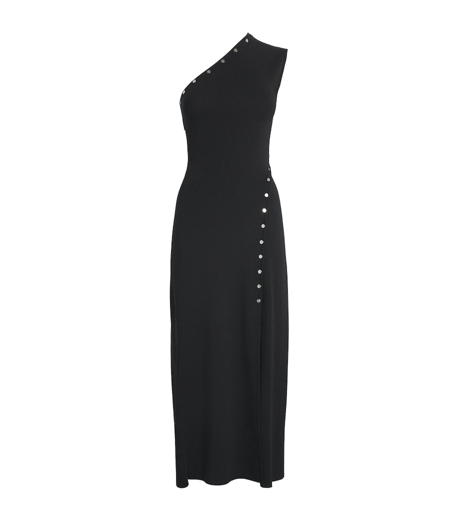 Maje Black Ribbed Press-Stud Midi Dress