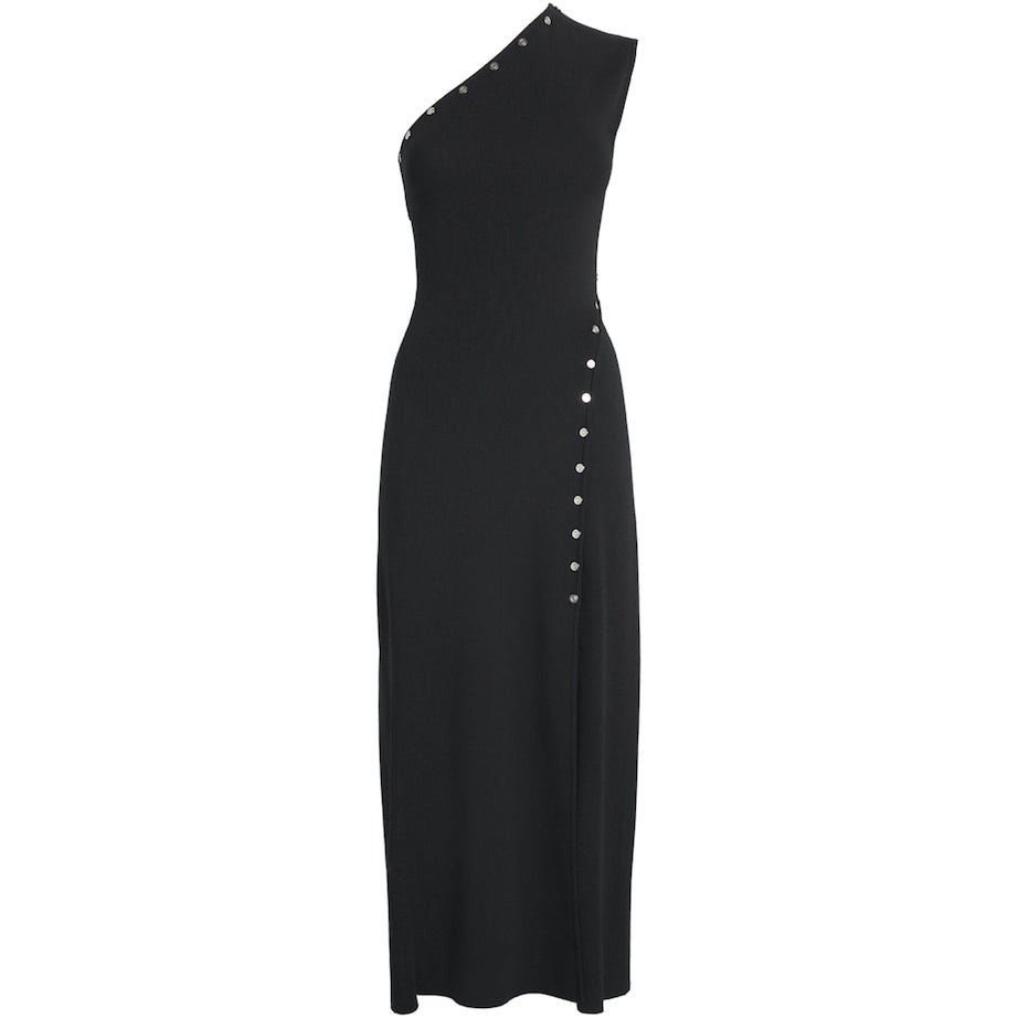 Maje Black Ribbed Press-Stud Midi Dress