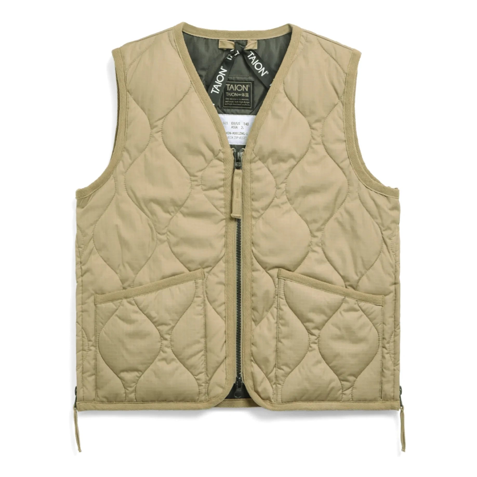 Taion - Military Sleeveless Quilted Zip Jacket | Beige