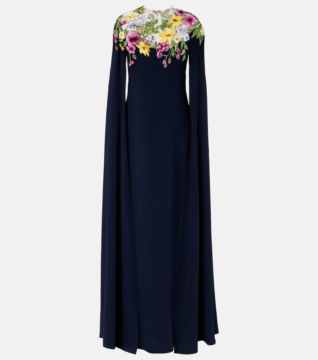 Oscar de la Renta - Embroidered caped silk-blend gown