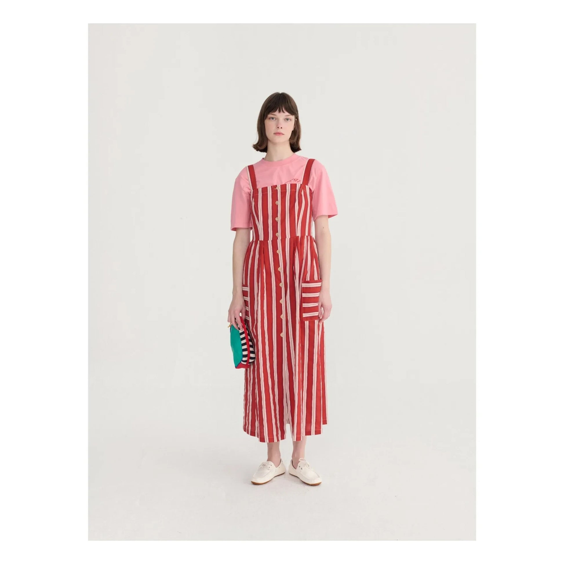 Bobo Choses - Striped Flared Dress Organic Cotton | Brick red