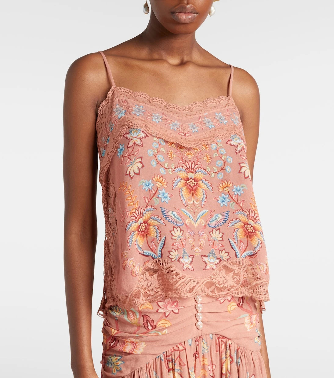 Farm Rio - Lace-trimmed floral camisole
