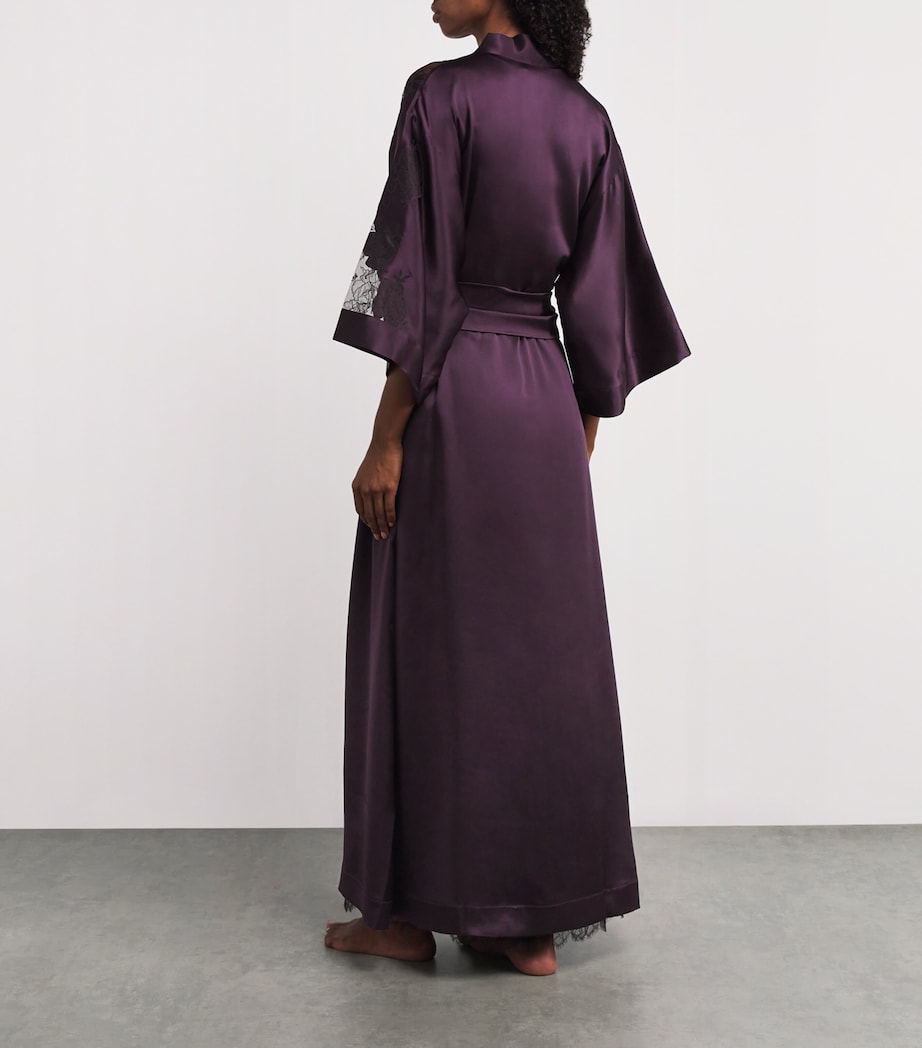 Carine Gilson Purple Silk Lace-Detail Long Robe