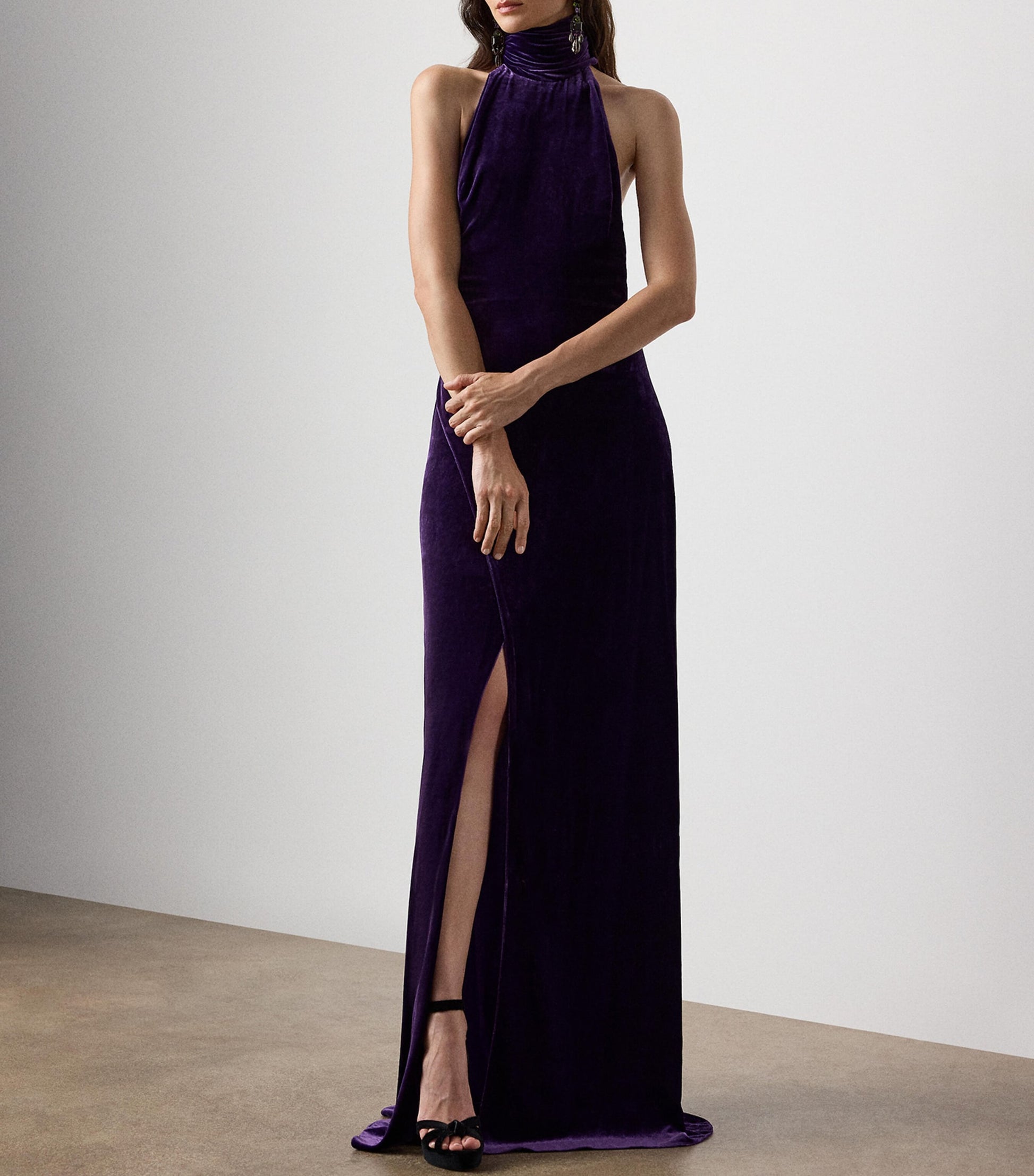 Stretch Velvet Tatum Evening Dress AUBERGINE